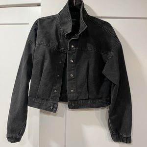Black cropped denim jacket